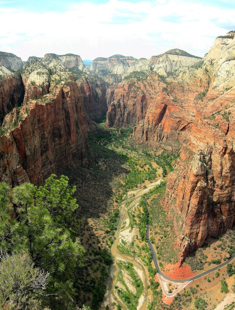 Angels Landing rising above the winding Virgin River in Zion National Park